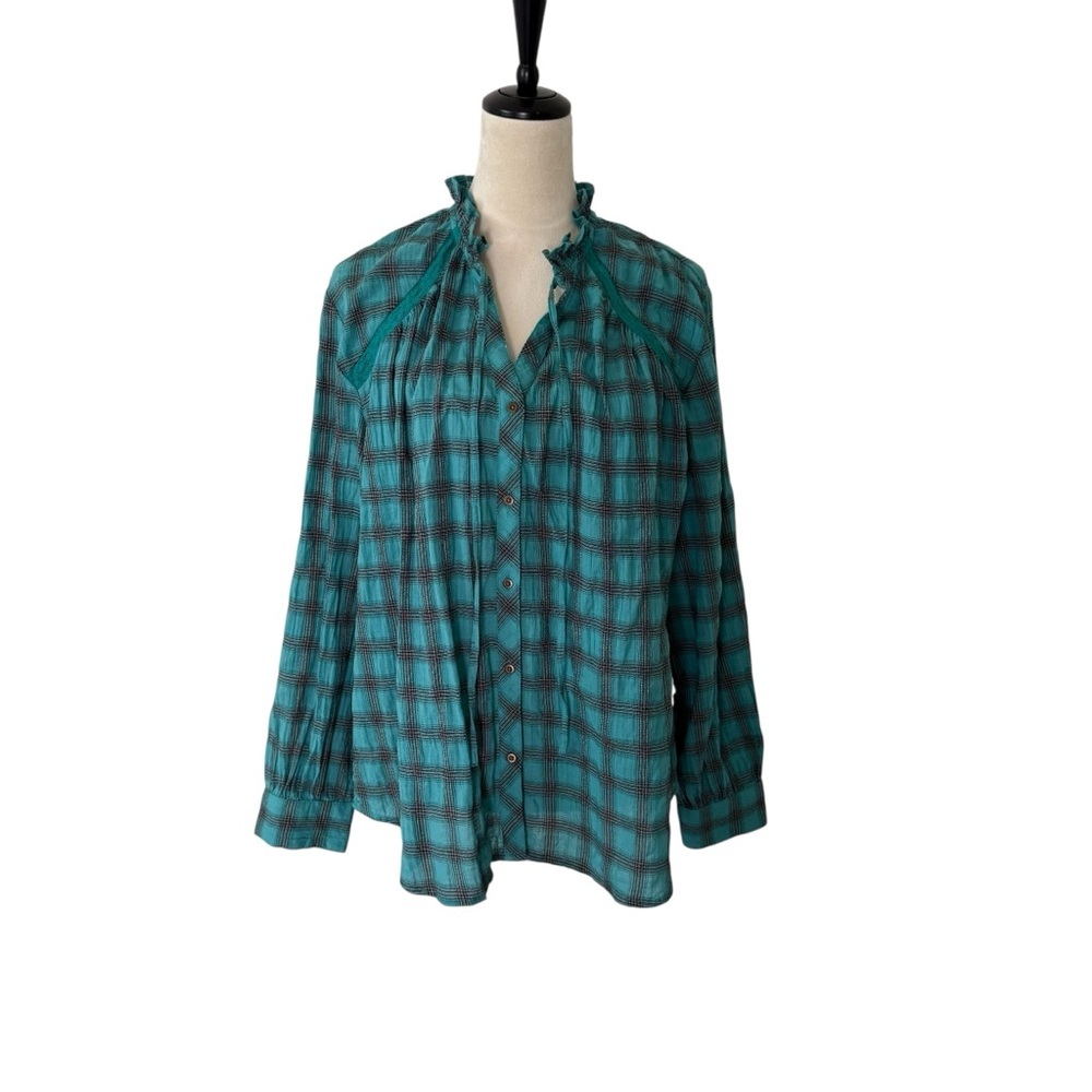 Sundance‎ Heather Highland Relaxed Fit Soft Button Front Blouse Top Size Medium